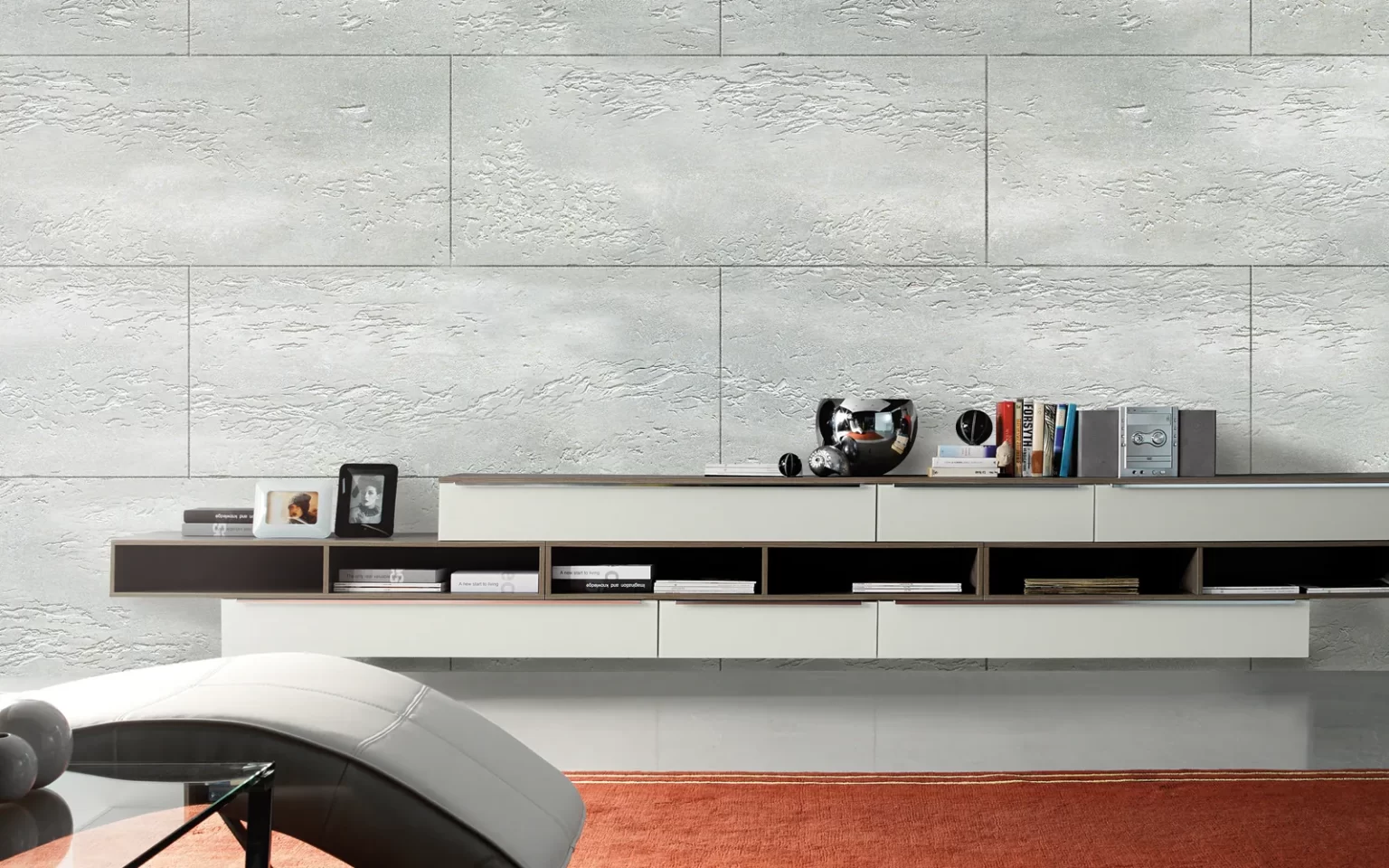 Microciment pe perete de living – Valpaint